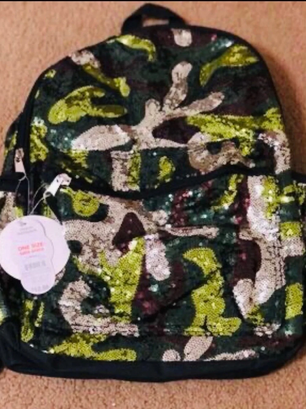 NEW Girls Wonder Nation Sequins Backpack Green Camo.